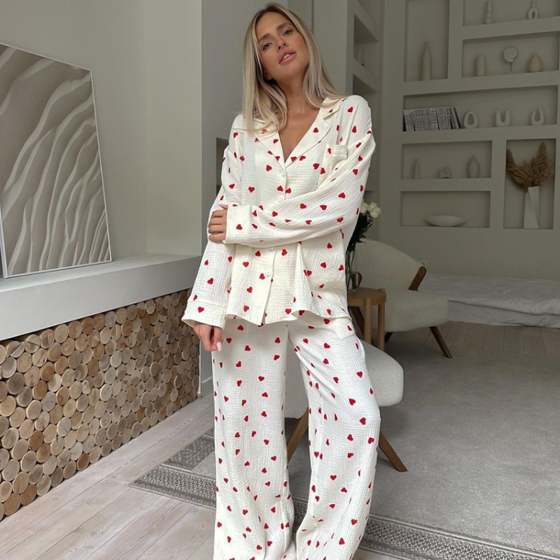 Love Print Pure Cotton Wide Leg pyjamas Set – Pyjamas-Australia