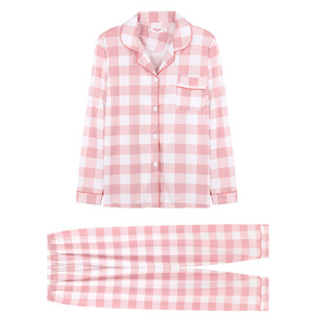 Women Pink Big Grid Pyjamas Set